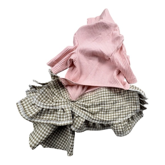 Wooflink Dog Dress Size 5 Pink Ribbed Top & Houndstooth Skirt - Picture 2 of 6